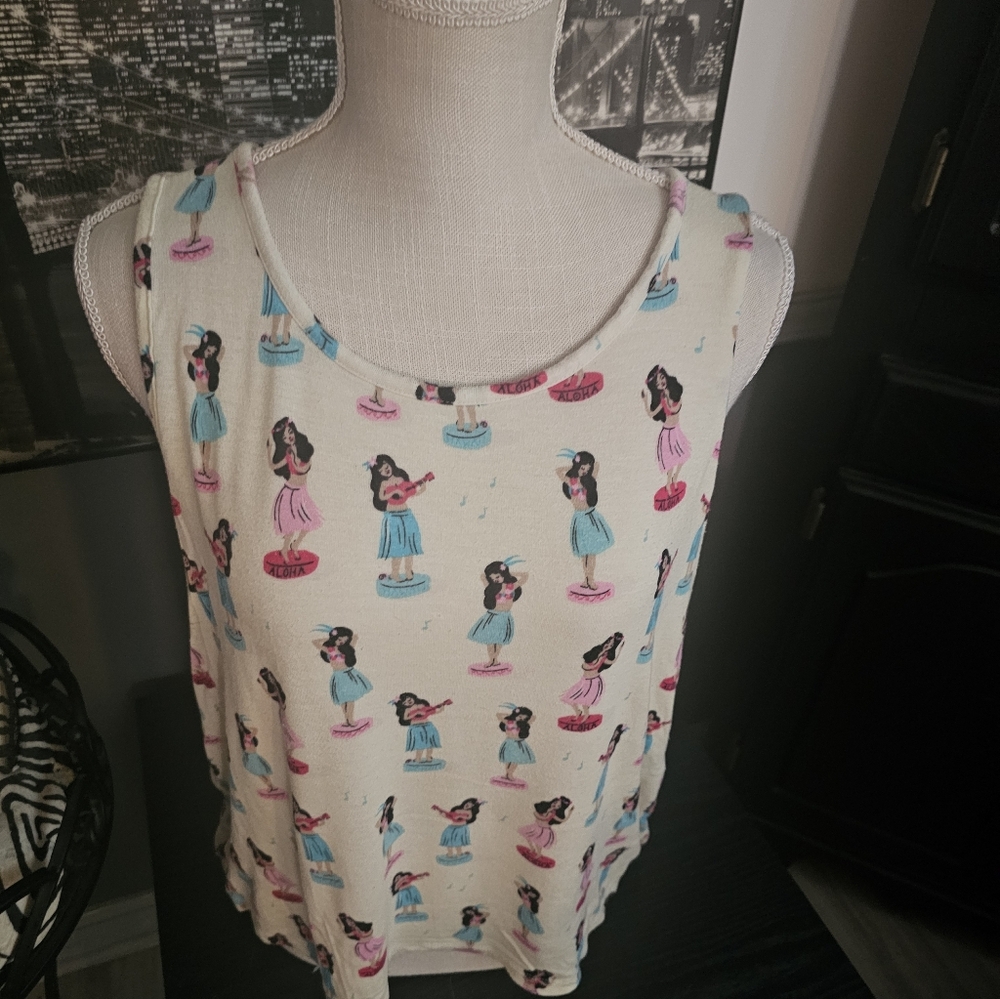 Hula Girl Print Tank Top